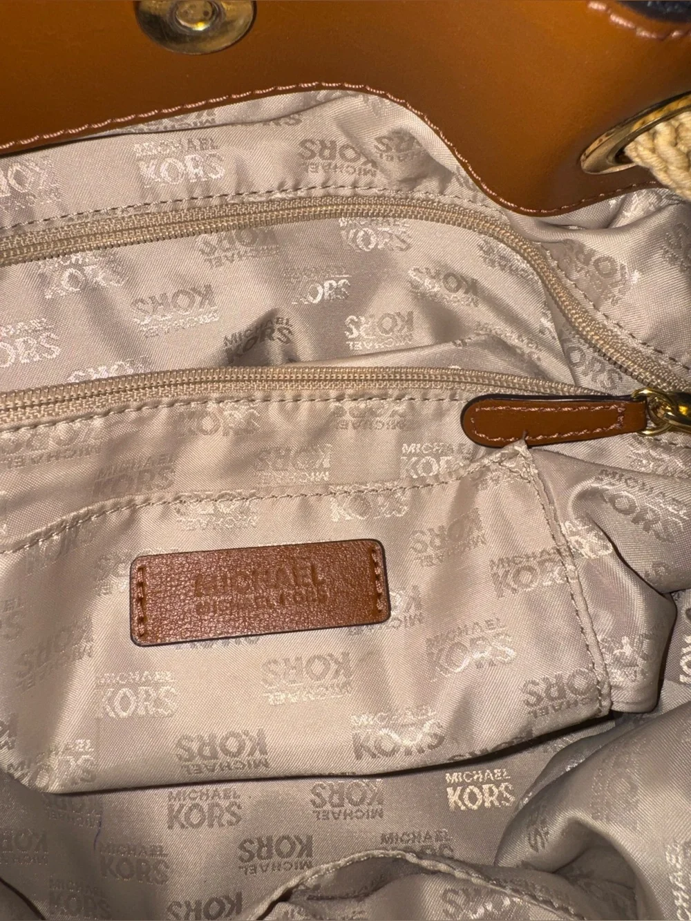 Michael Kors Denim Bag with brow and gold accents